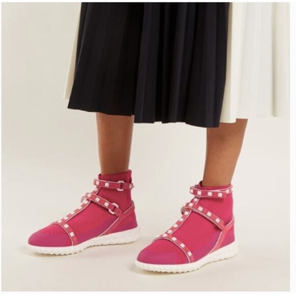 Valentino Garavani Pink Rockstud Caged Sock Sneaker Size 36.5 - Picture 1 of 12